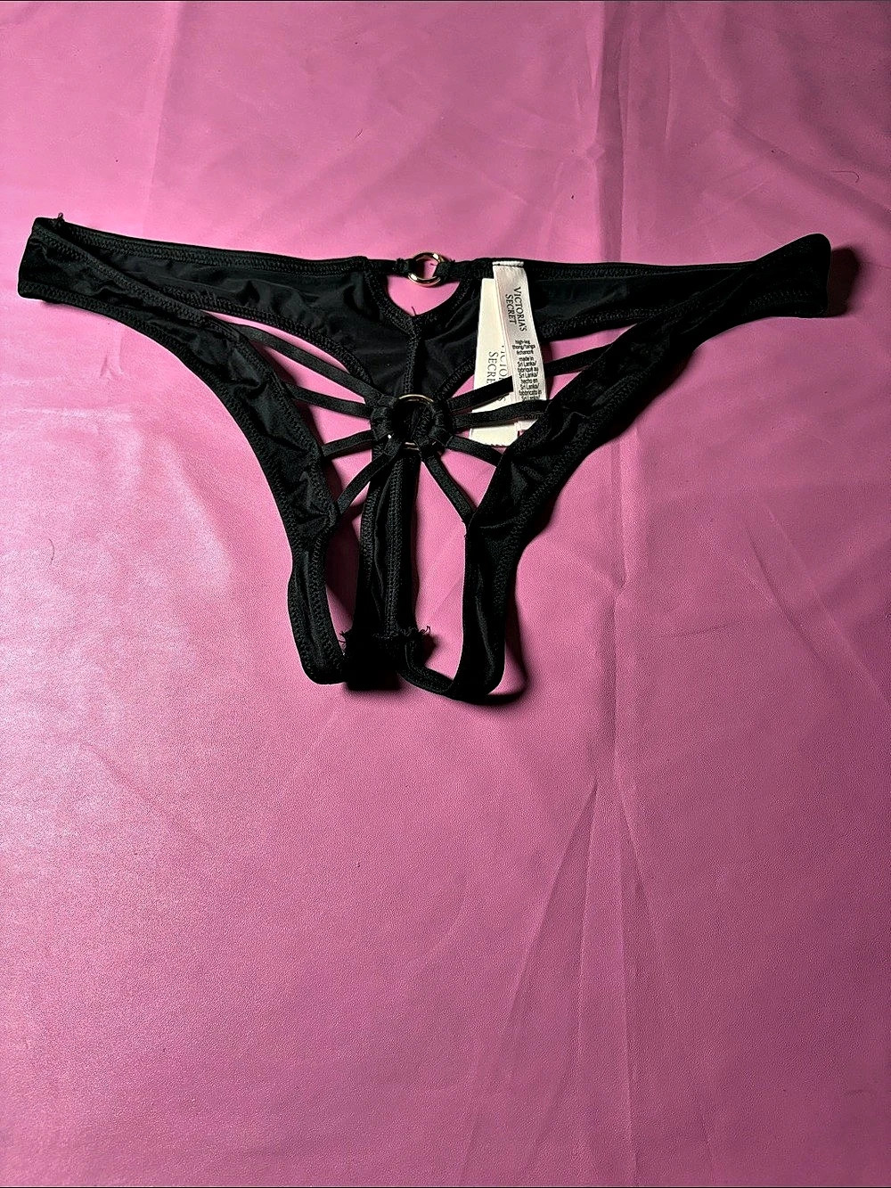 Victoria's Secret Very Sexy Strappy Ring Hardware Thong Panty Black Medium
